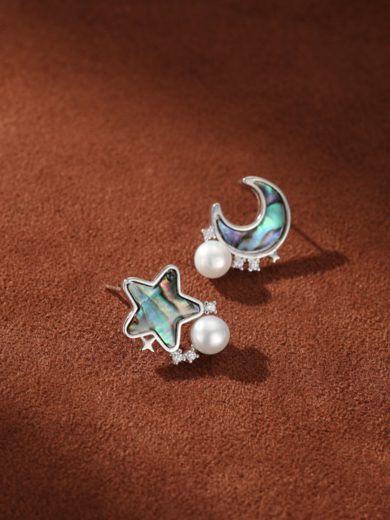 Orbit - Freshwater Pearl Moon and Star Stud Earrings