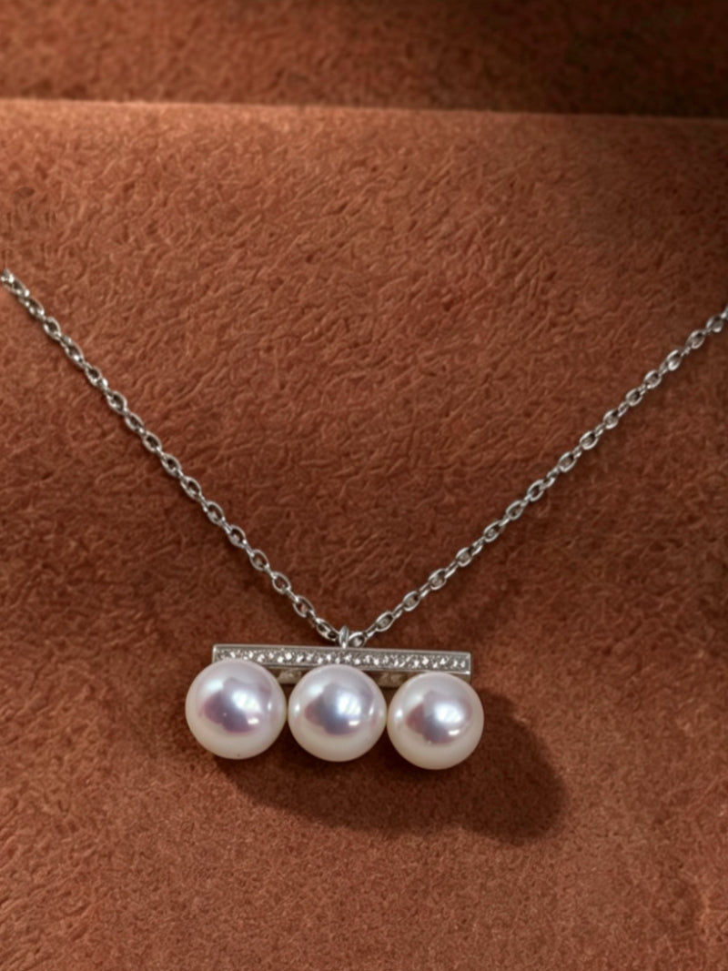 Axis - Akoya Pearl Pave Bar Chain Necklace