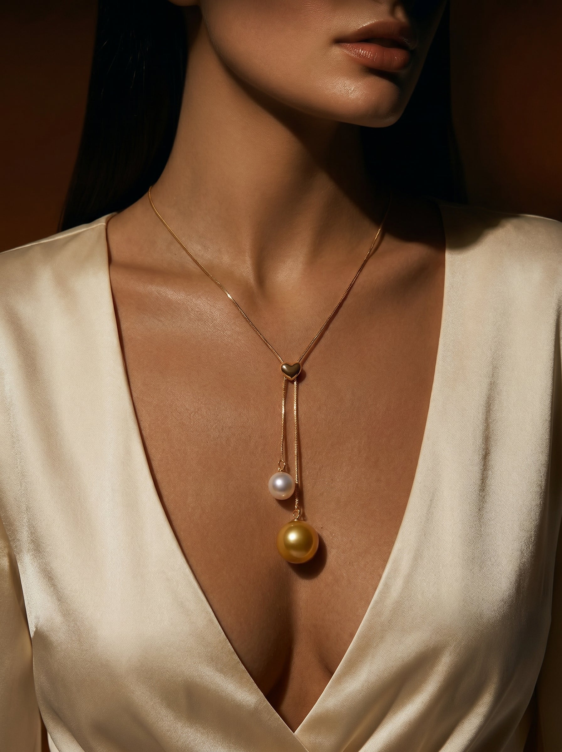 Duet - Akoya & South Sea Pearl Heart Drop Necklace