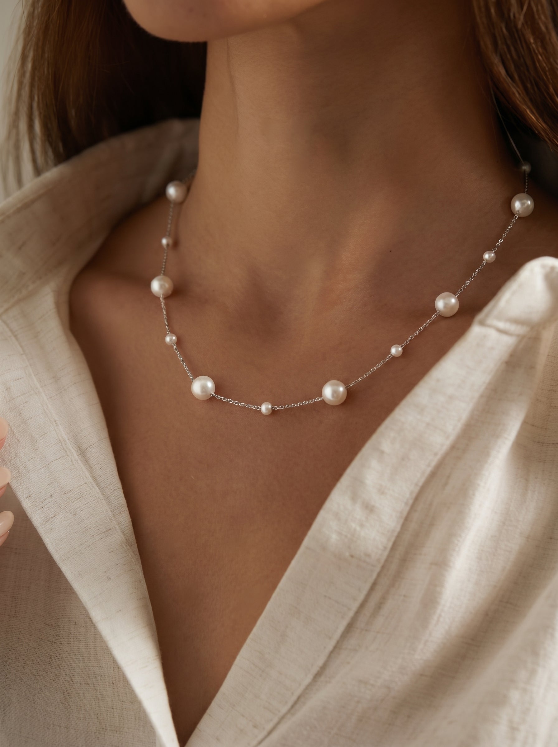 Journey - Imitation Pearl Long Chain Necklace