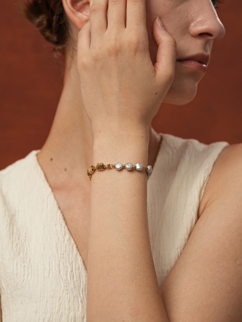 Bracelet Mailles Tressées et Perles de Culture d'Eau Douce