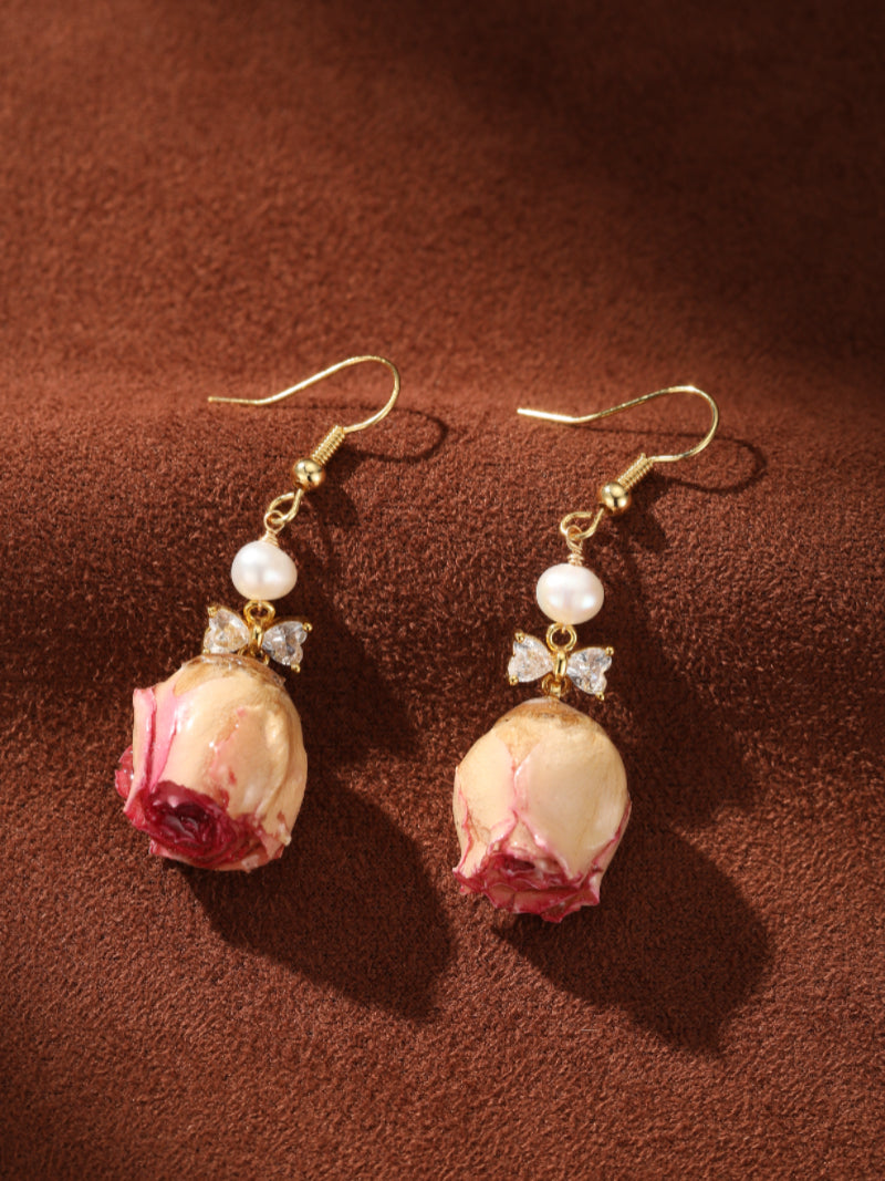 Botanical Dew - Freshwater Pearl Flower Dangle Earrings