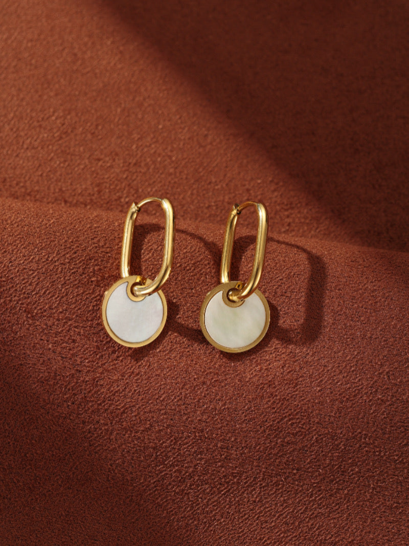 Essentia - Mother of Pearl Disc Hoop Drop Earrings