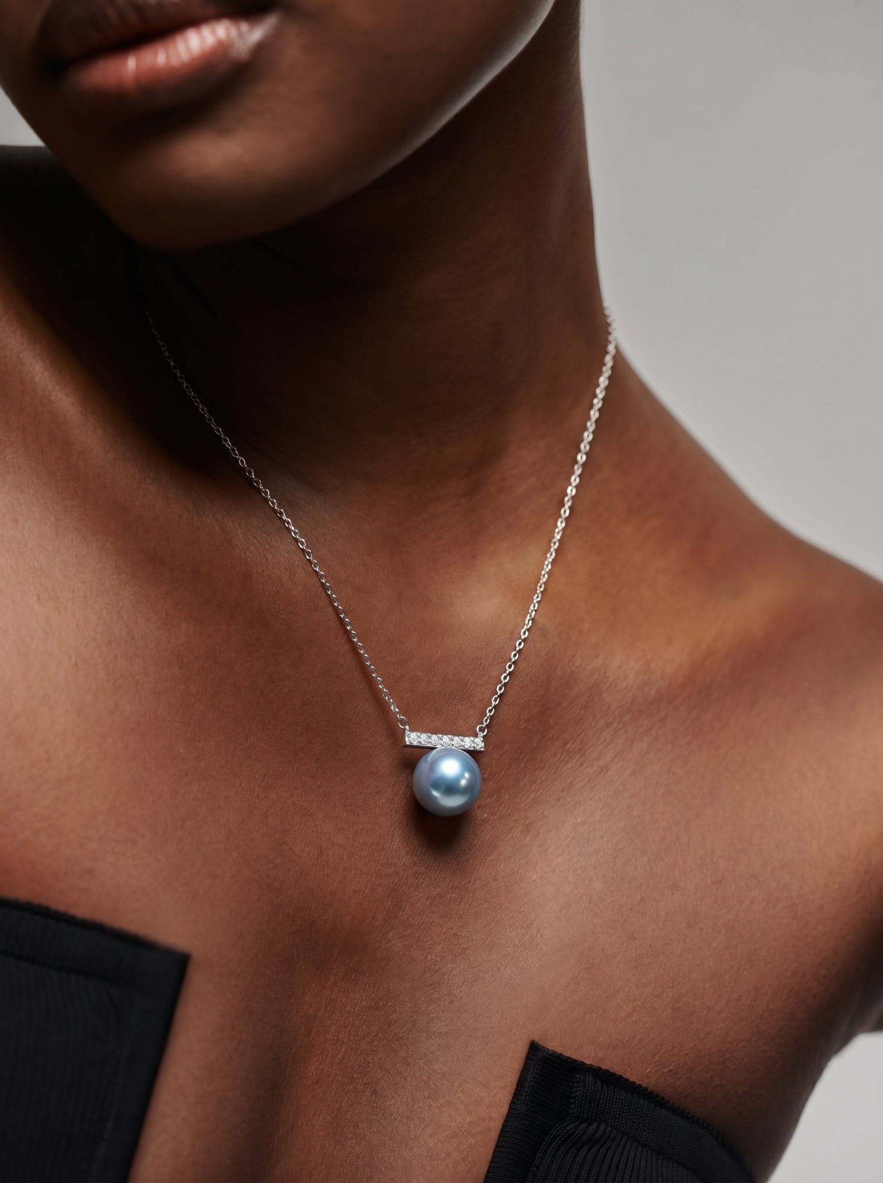 Azure - Akoya Pearl Bar Pendant Necklace