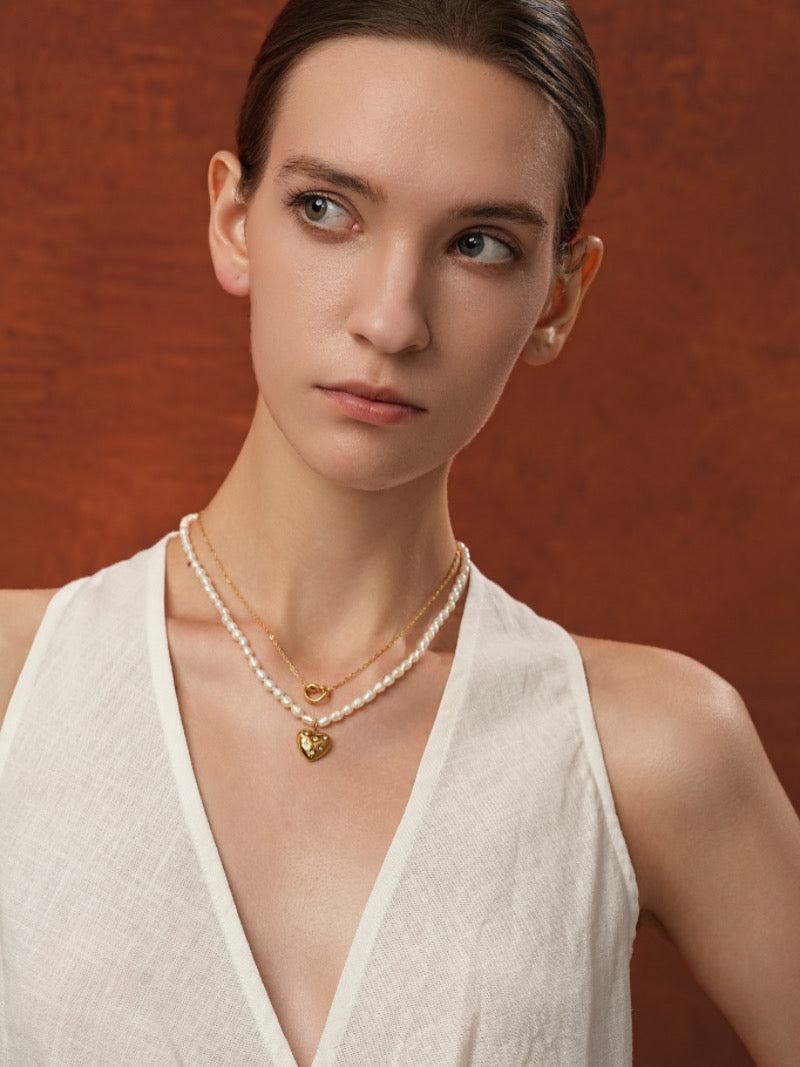 Affinité - Collier superposé cœur en perles de culture d'eau douce