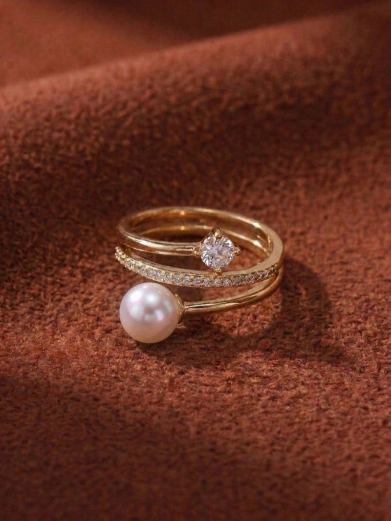 Union - Freshwater Pearl Star Solitaire Cuff Ring