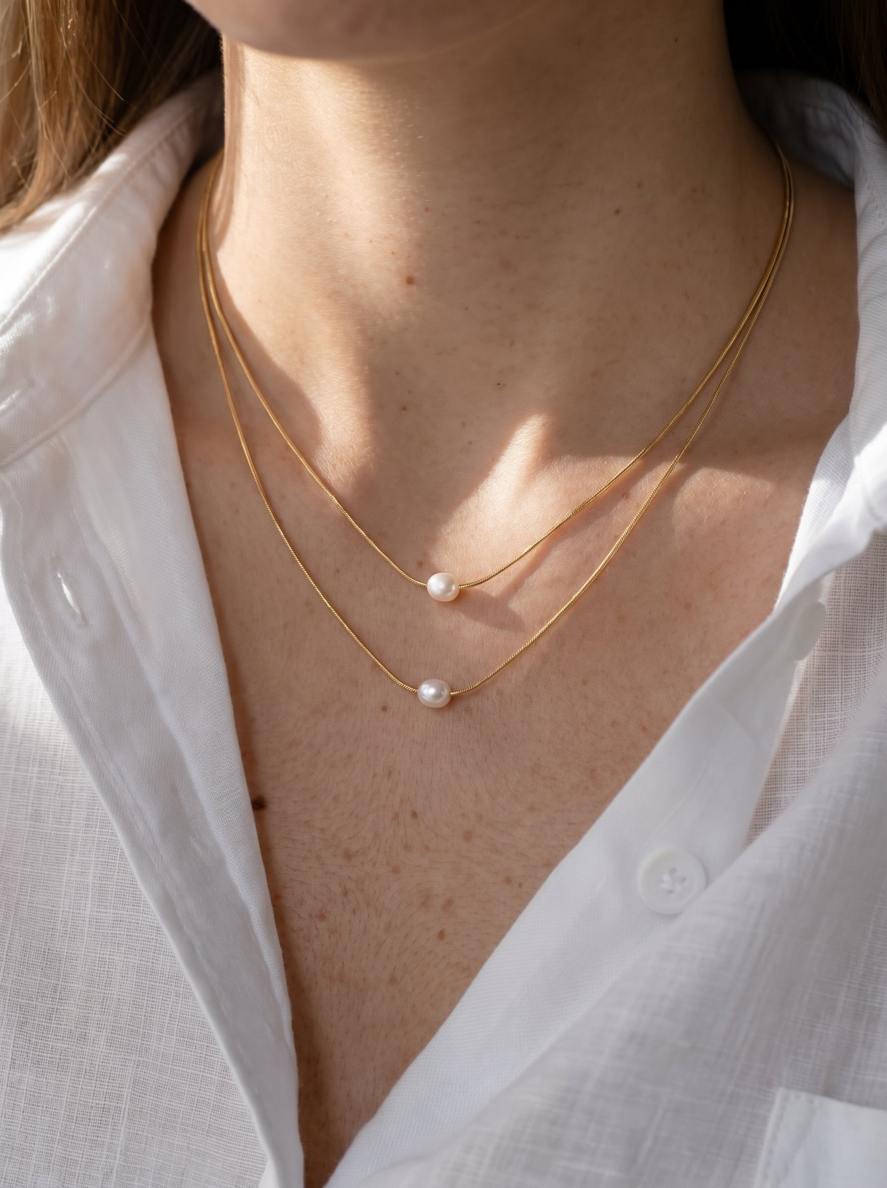 Lunar Glide - Freshwater Pearl Floating Layered Necklace