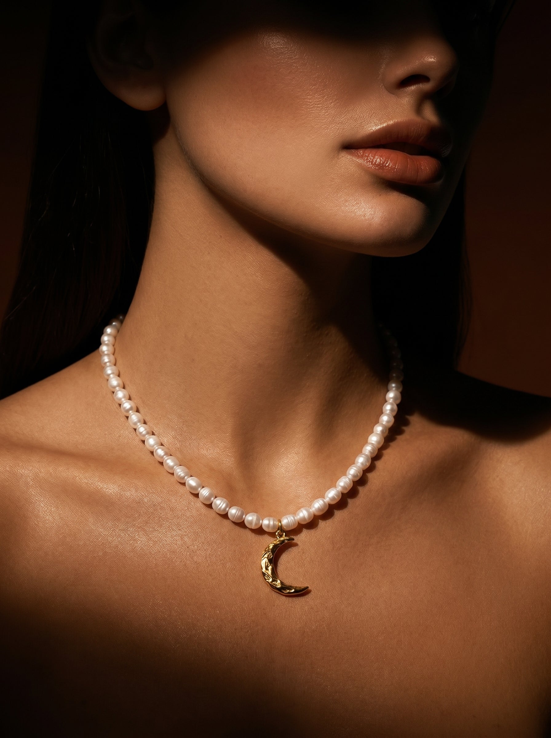 Ethereal Gleam - Freshwater Pearl Moon Beaded Choker Necklaces