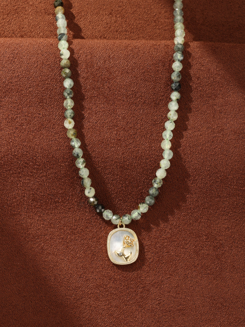Rooted - Mother of Pearl Flower Beaded Charm Necklace