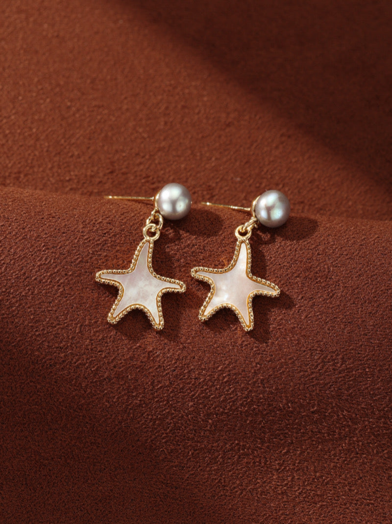 Astral - Freshwater Pearl Starfish Drop Earrings