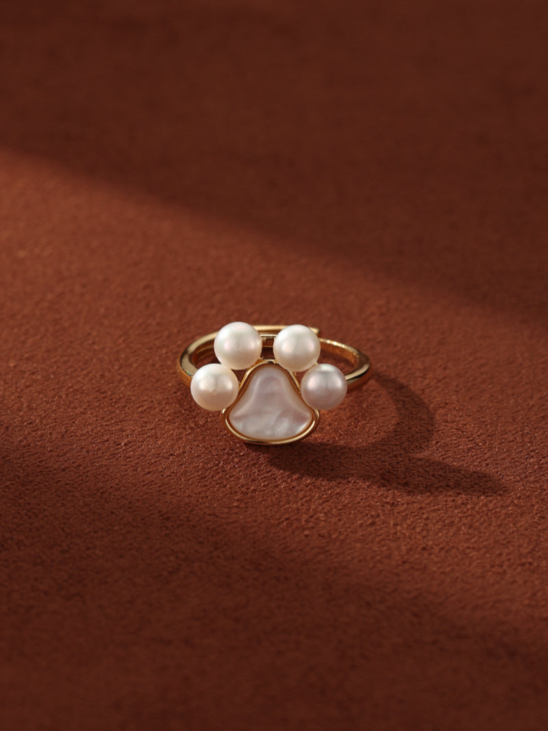 Solace - Freshwater Pearl Paw Print Beaded Ring