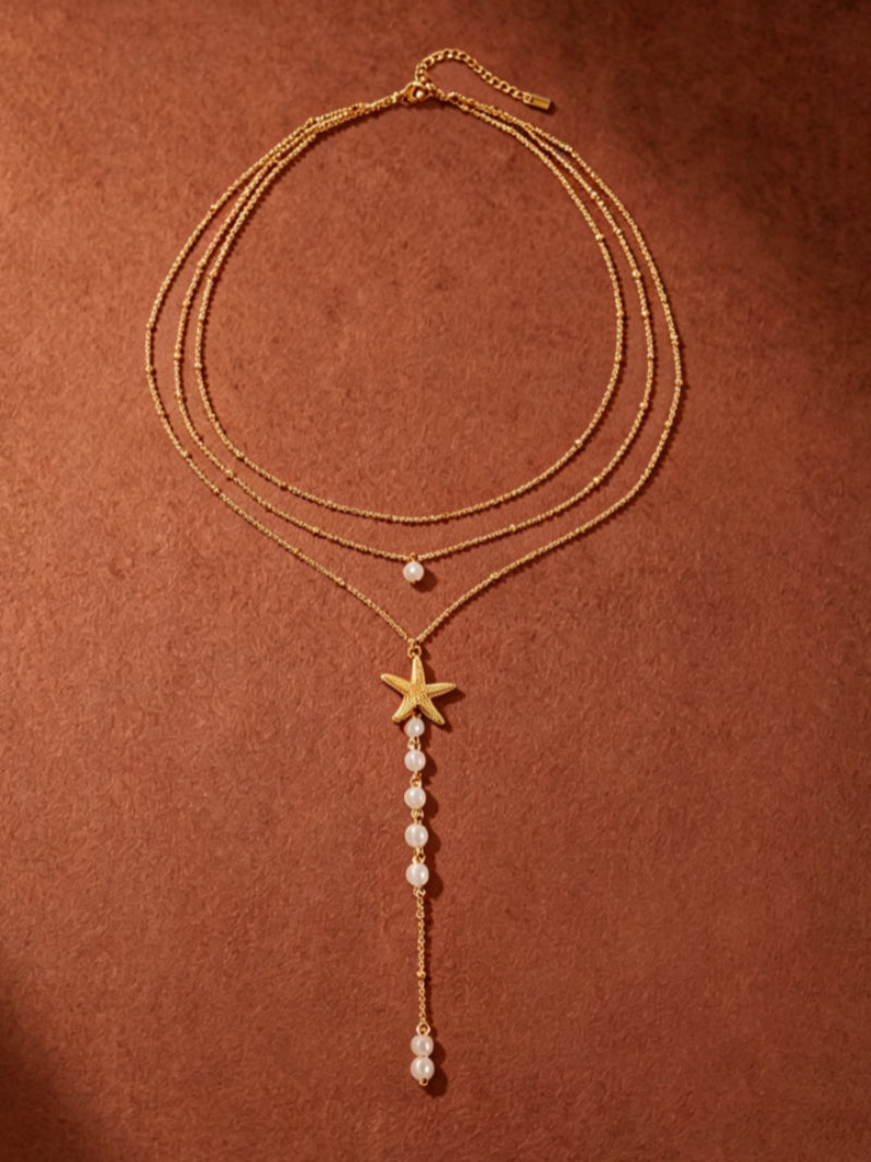 Coastal Gleam - Freshwater Pearl Star Long Layered Necklace