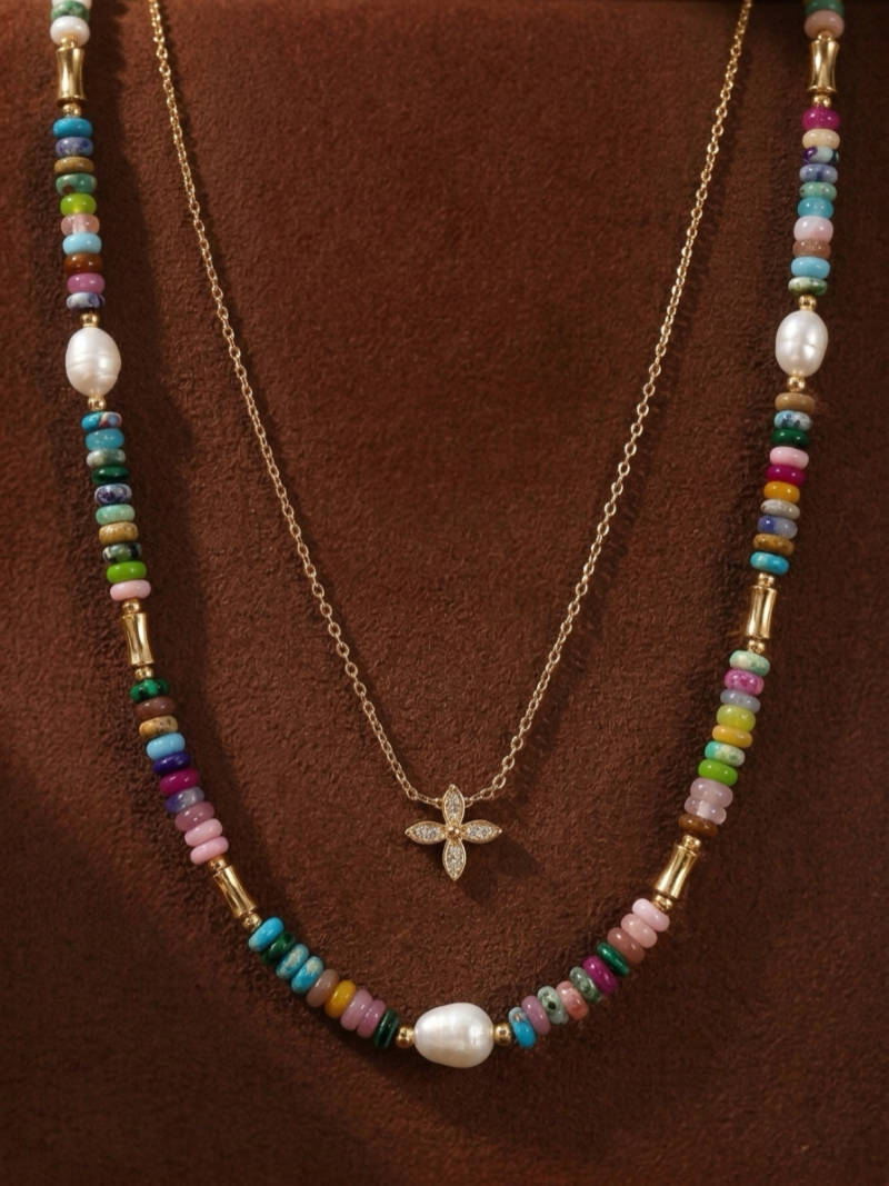 Chroma - Collier superposé croix et perles de culture d'eau douce