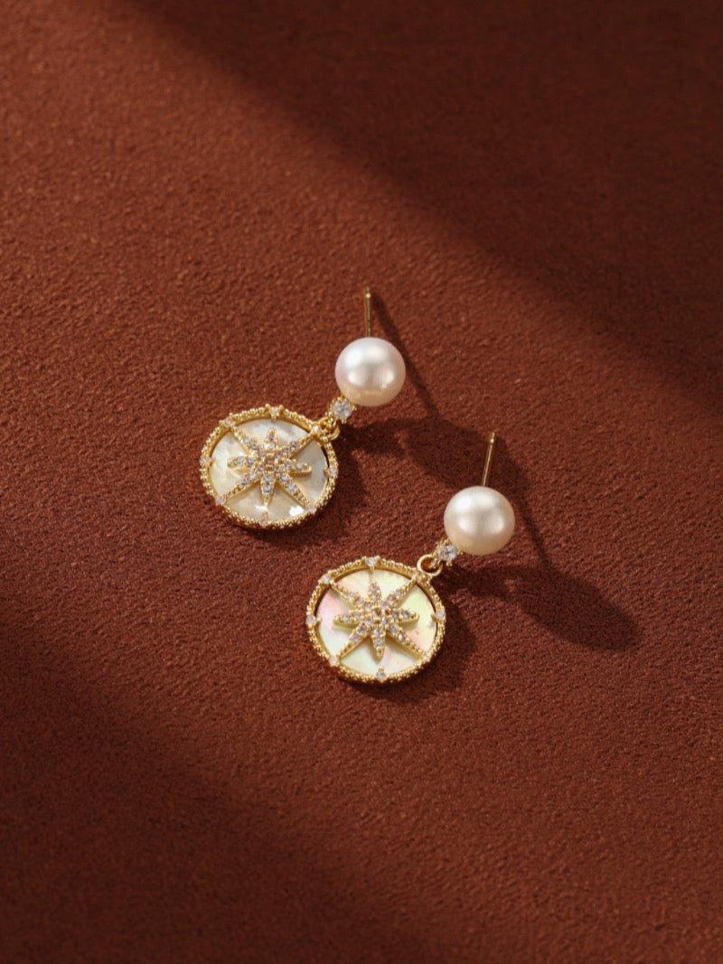 Guiding Light - Freshwater Pearl Star Drop Earrings