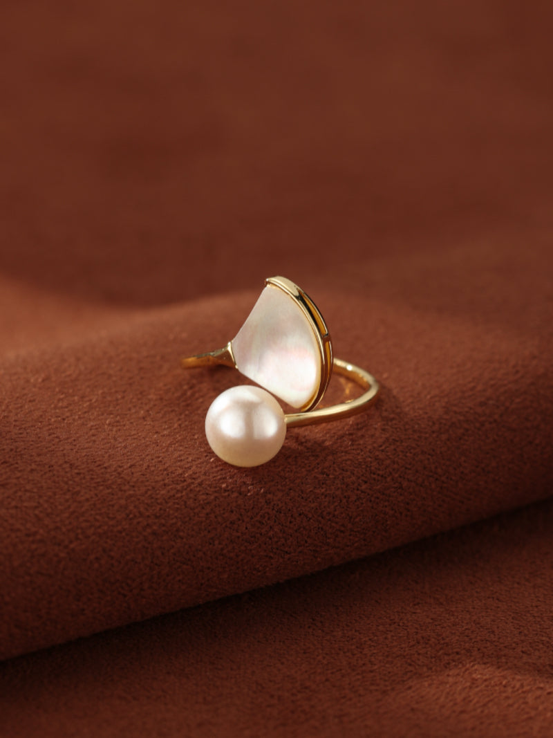 Gale - Freshwater Pearl and Mother of Pearl Fan Cuff Ring