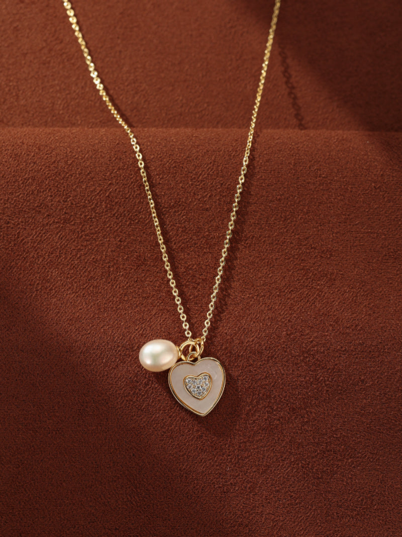 Cherish - Collier flottant cœur, perle de culture d'eau douce goutte