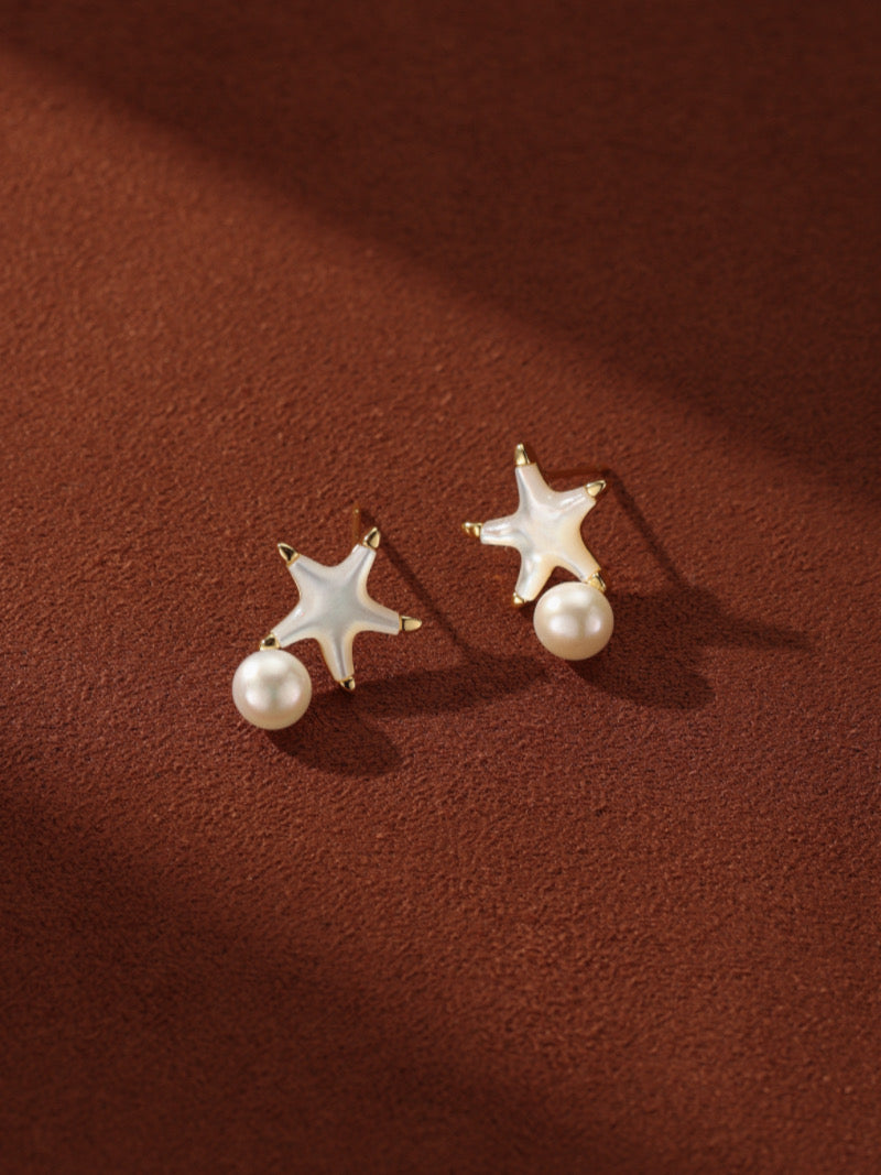 Cosmo - Freshwater Pearl Starfish Drop Earrings