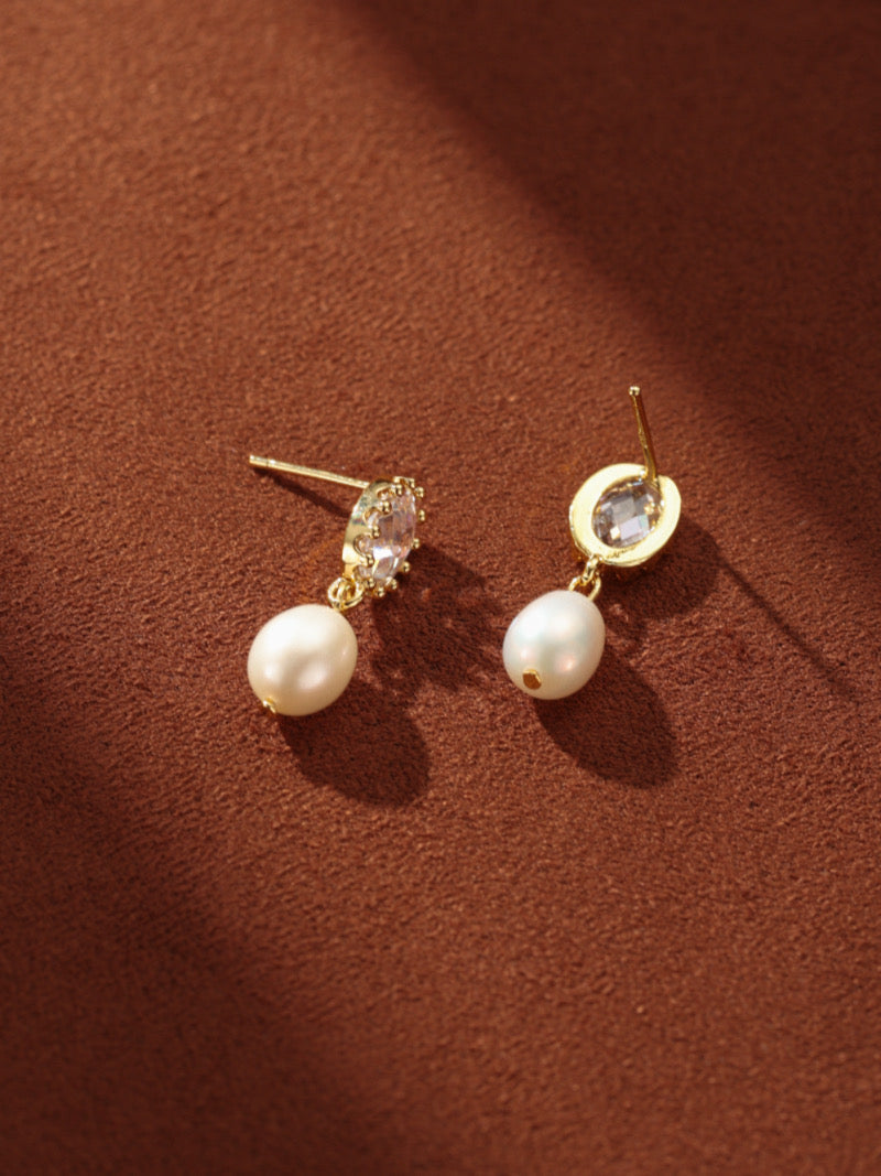 Facet Dew - Boucles d'oreilles pendantes goutte, perles de culture d'eau douce