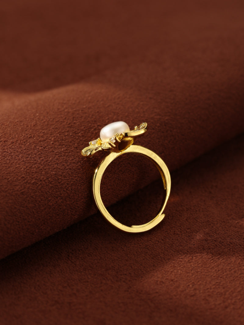 Arbor Luxe - Bague cocktail fleur, perle de culture d'eau douce