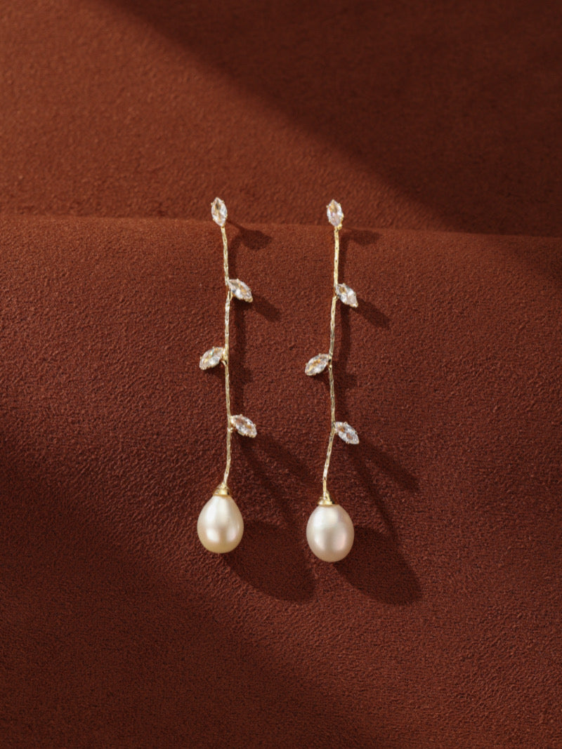 Arbor - Freshwater Pearl Leaf Drop Earrings