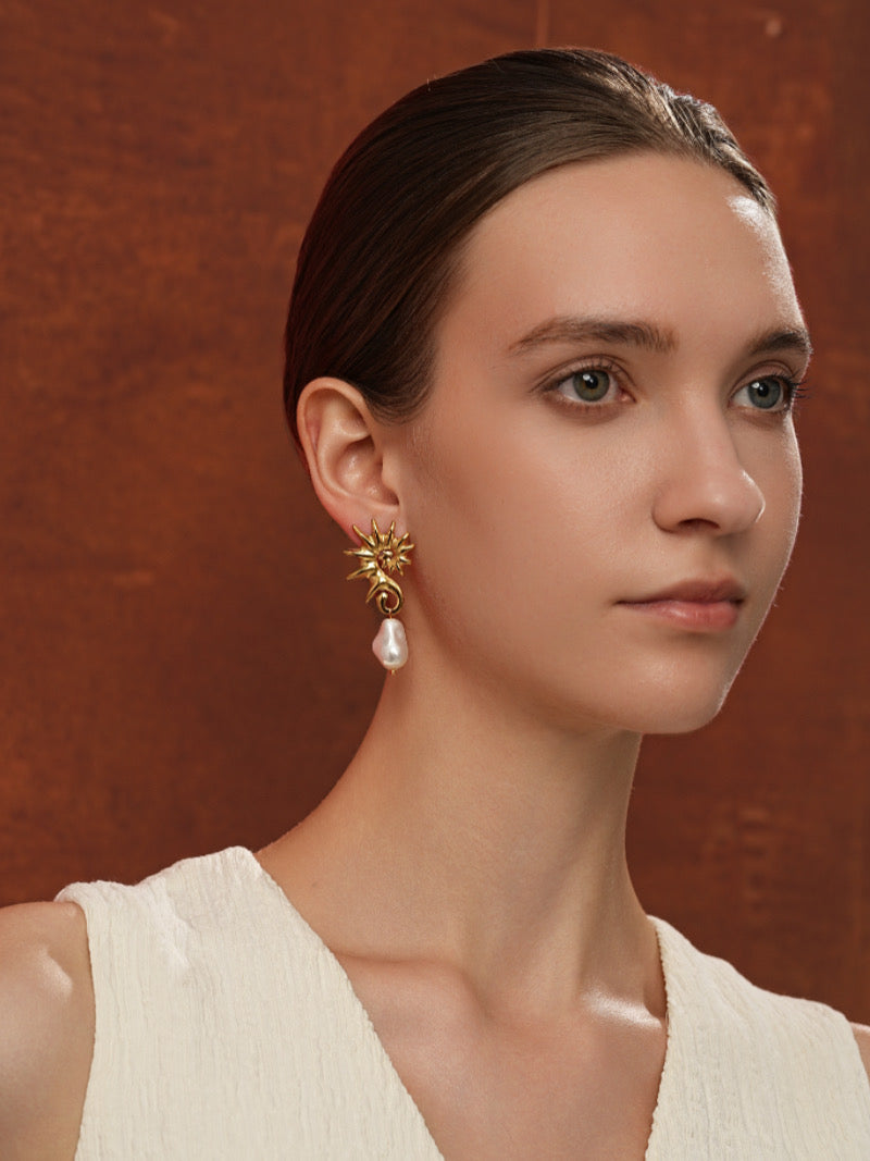 Nautilus - Boucles d'oreilles clous et pendantes Perles de culture d'eau douce et Coquillage