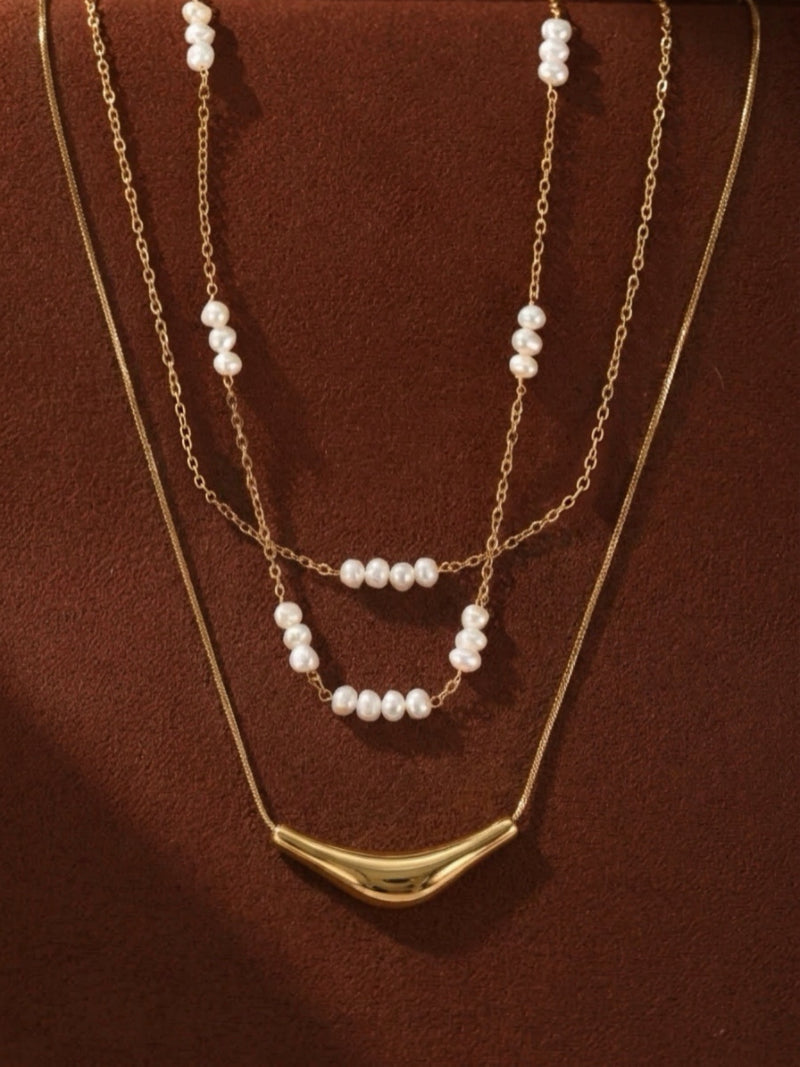 Tissage Lunaire - Collier Multirangs Lune en Perles de Culture d'Eau Douce