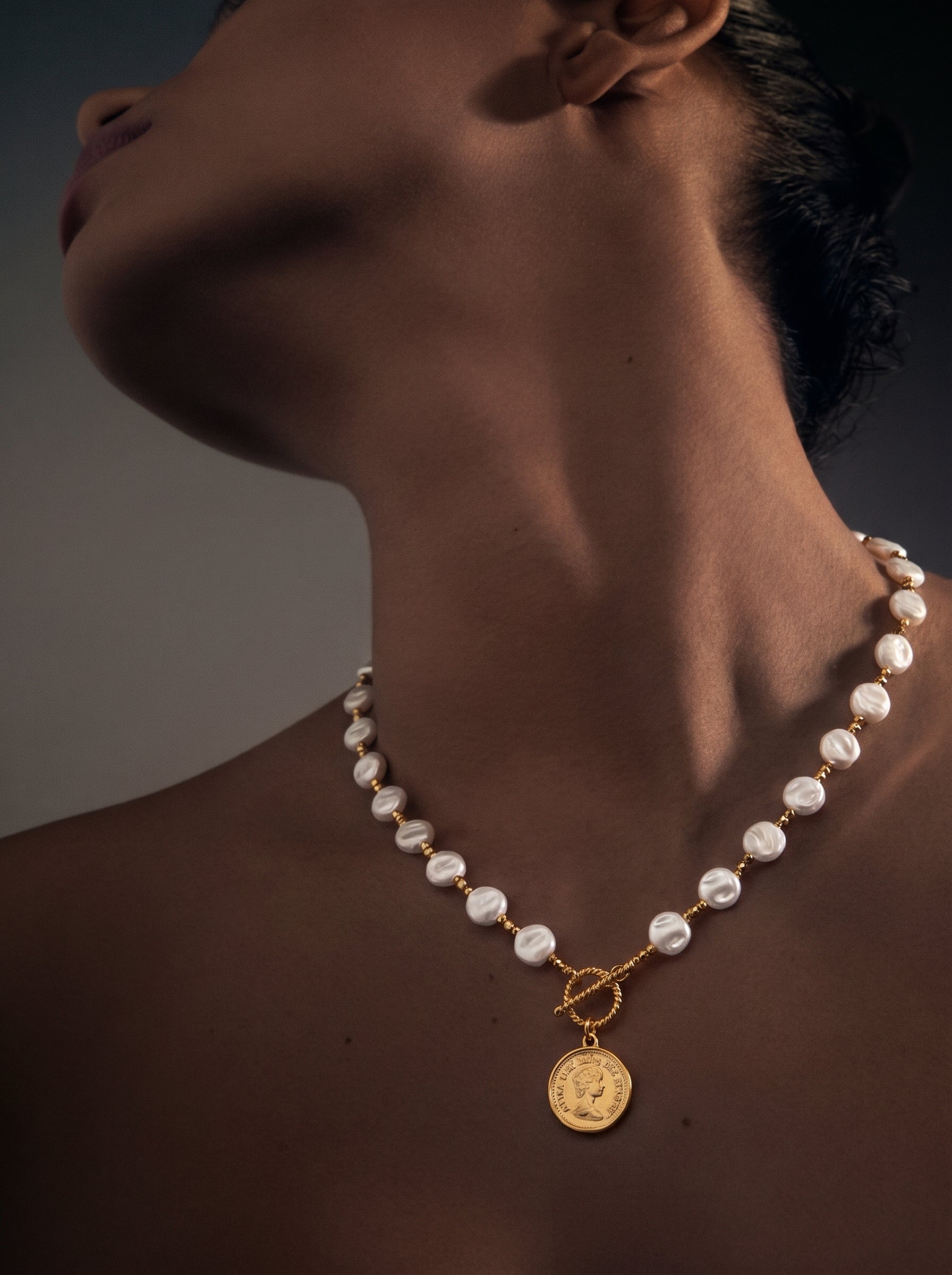 Odyssey - Imitation Pearl Coin Chunky Chain Necklace