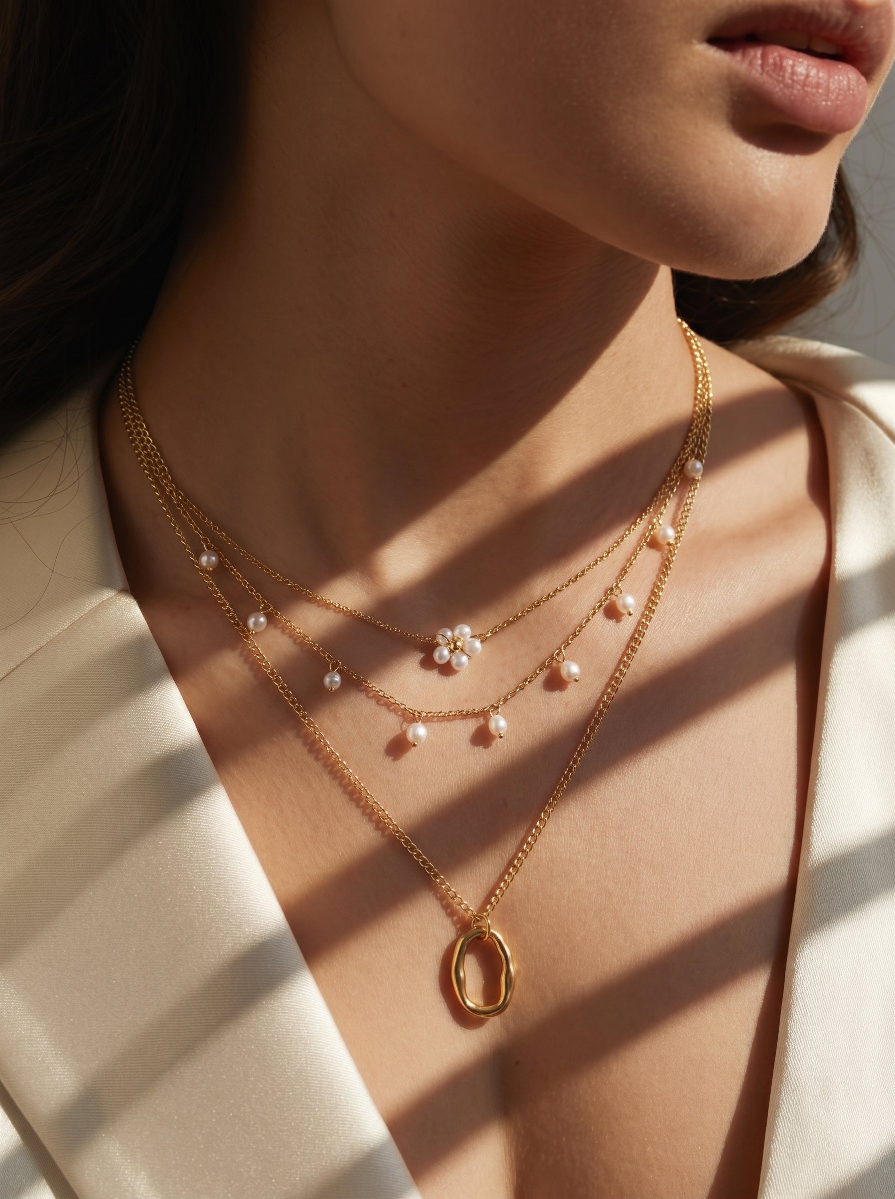 Evolve - Freshwater Pearl Flower Layered Chain Necklace