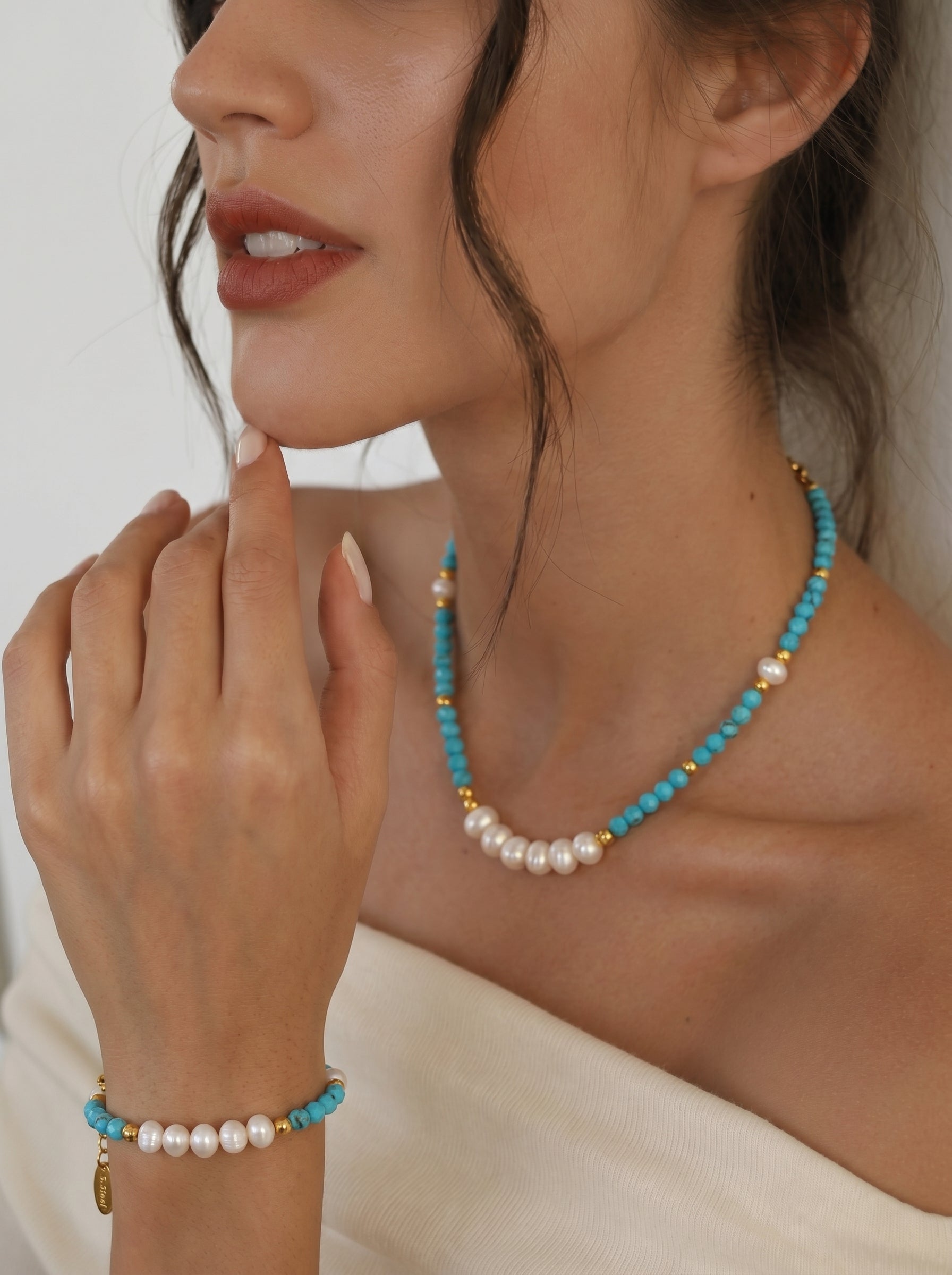 Azure Drift - Freshwater Pearl Beaded Chain Necklace