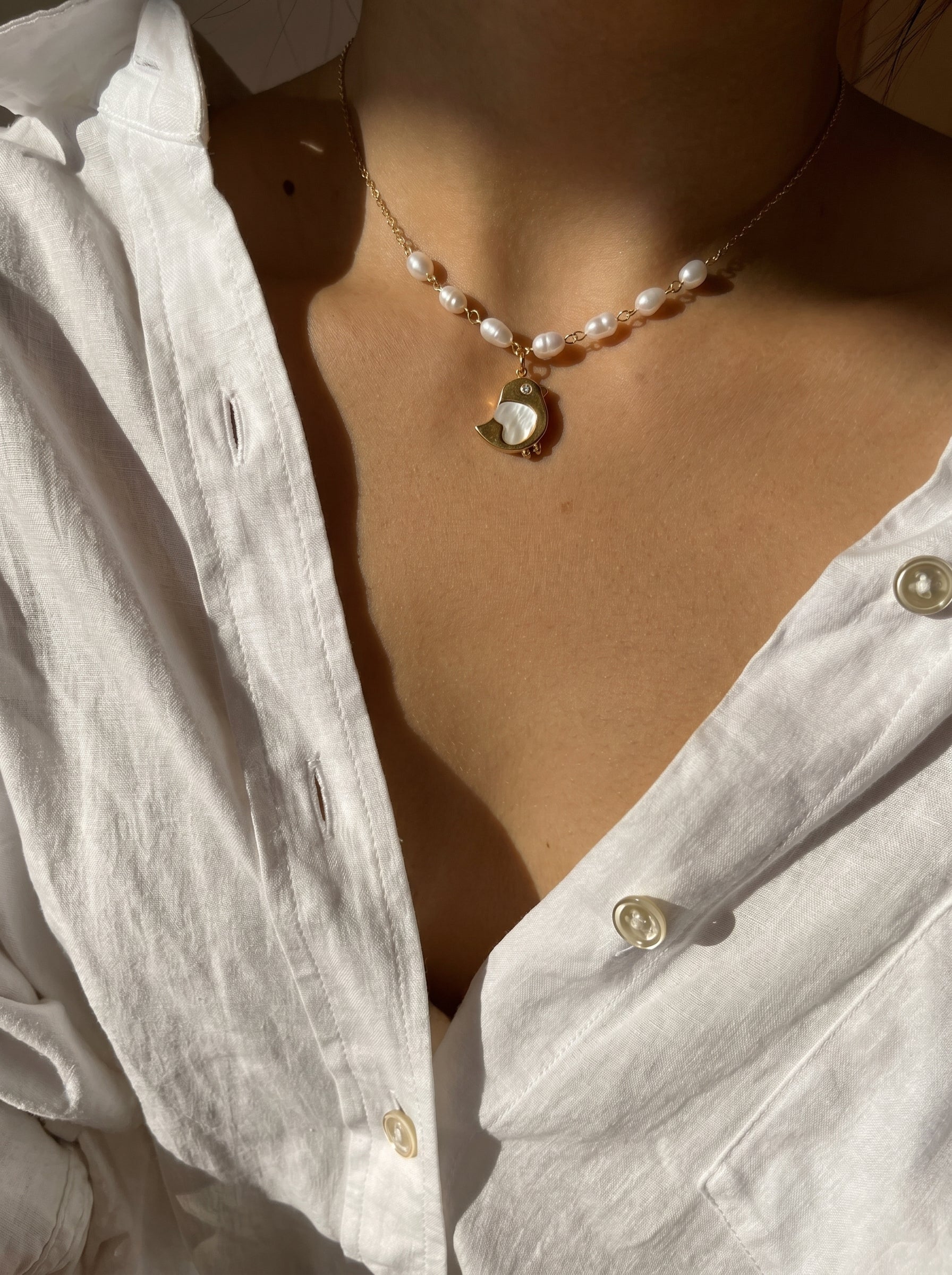 Ascend - Freshwater Pearl Bird Chain Pendant Necklaces