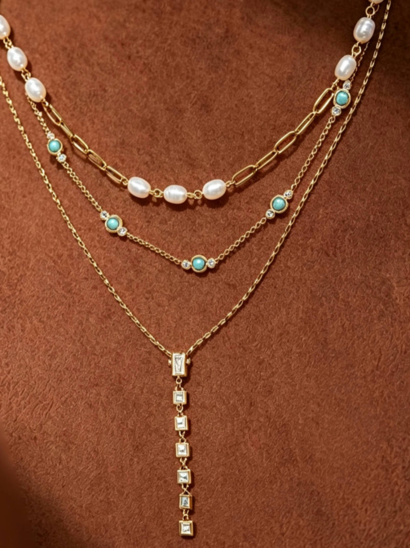 Lagoon Layers - Freshwater Pearl Turquoise Drop Layered Necklace