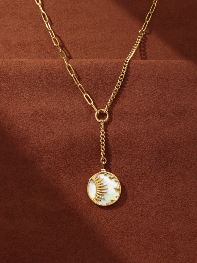 Cosmic Ray - Mother of Pearl Sun Long Floating Necklace
