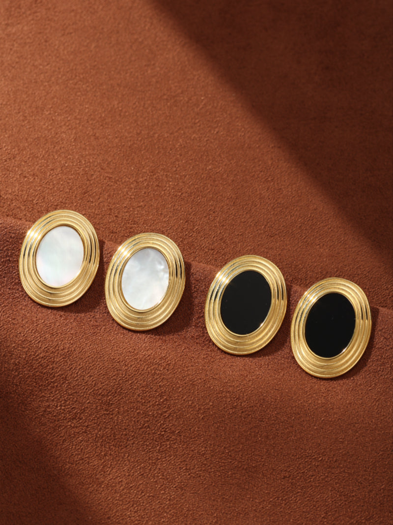 Ridge - Mother of Pearl Oval Stud Earrings