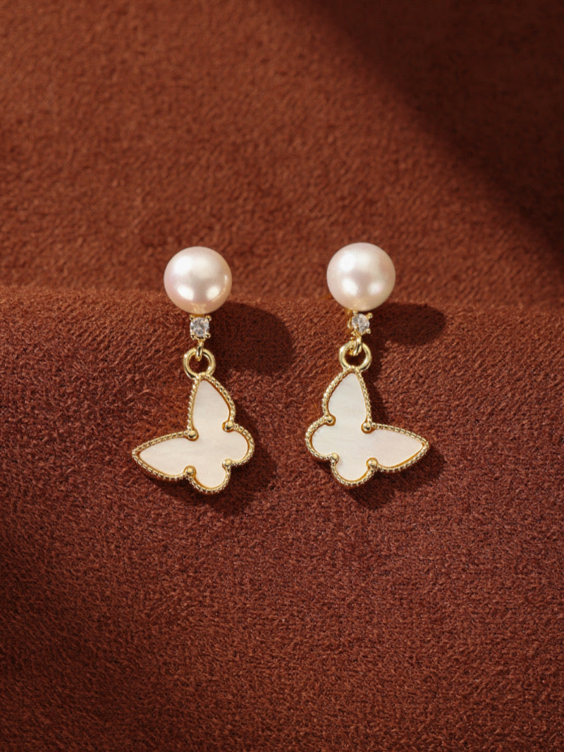 Dream Flight - Freshwater Pearl Butterfly Drop Earrings