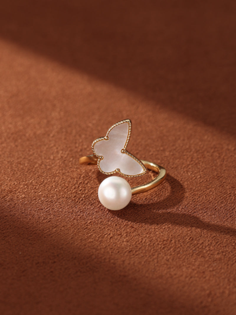 Dream Flight - Freshwater Pearl Butterfly Cuff Ring