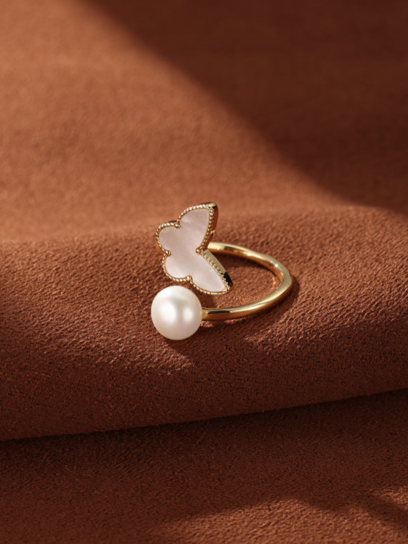 Dream Flight - Freshwater Pearl Butterfly Cuff Ring