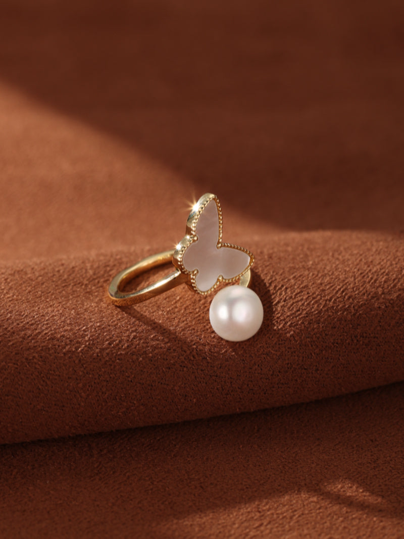 Dream Flight - Freshwater Pearl Butterfly Cuff Ring