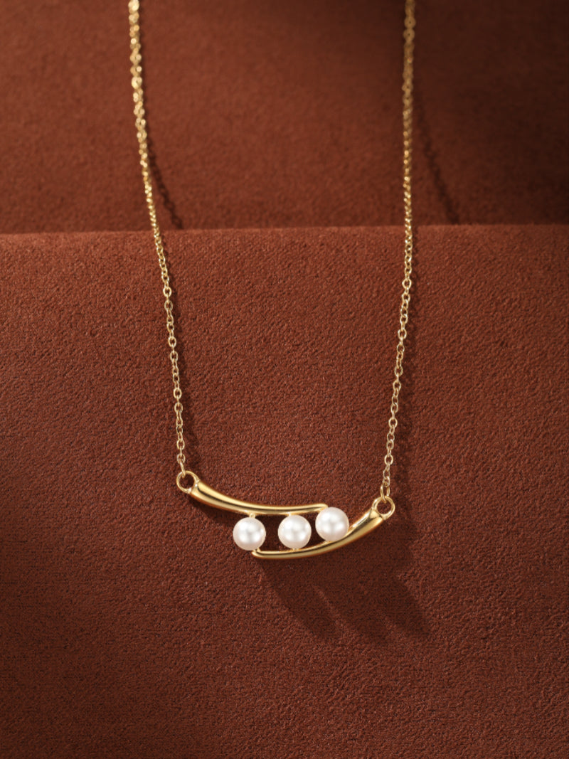 Harmony - Imitation Pearl Curved Bar Chain Necklaces