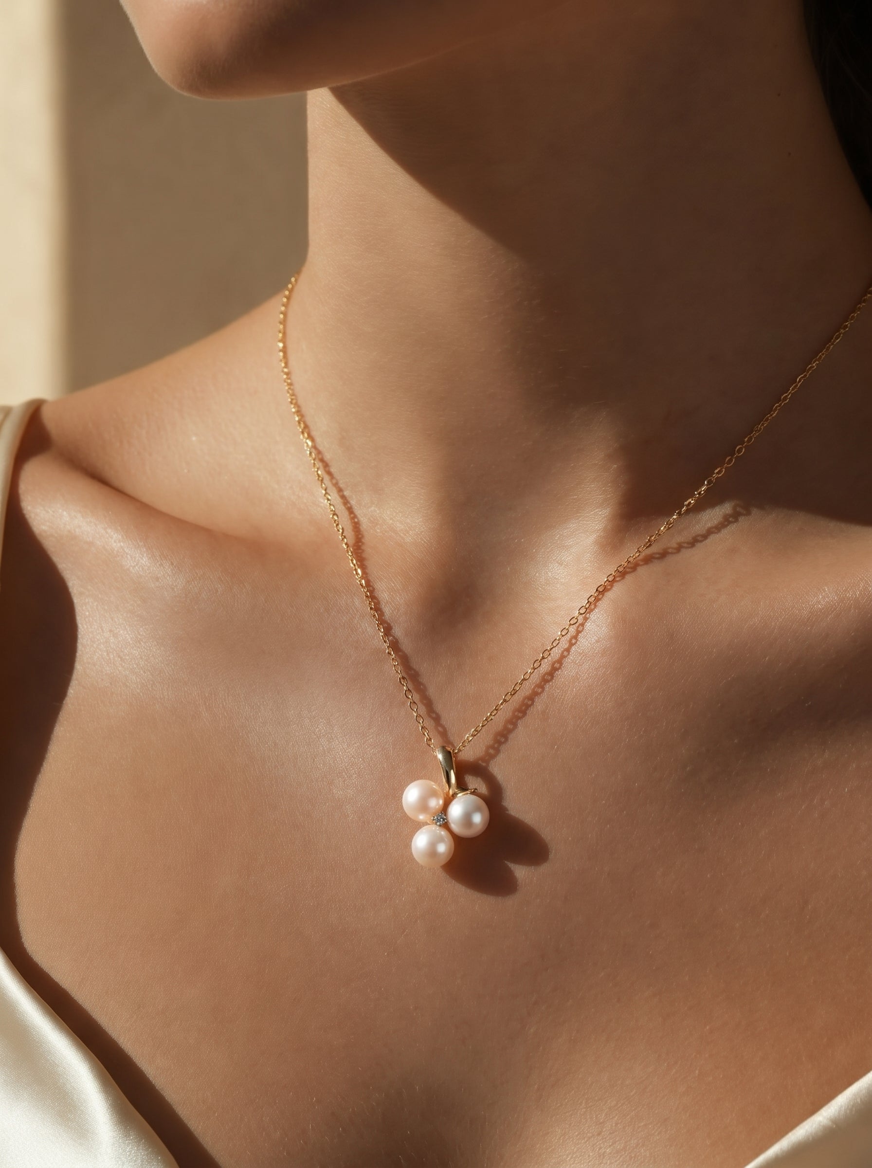 Trine - Freshwater Pearl Trio Pendant Chain Necklace