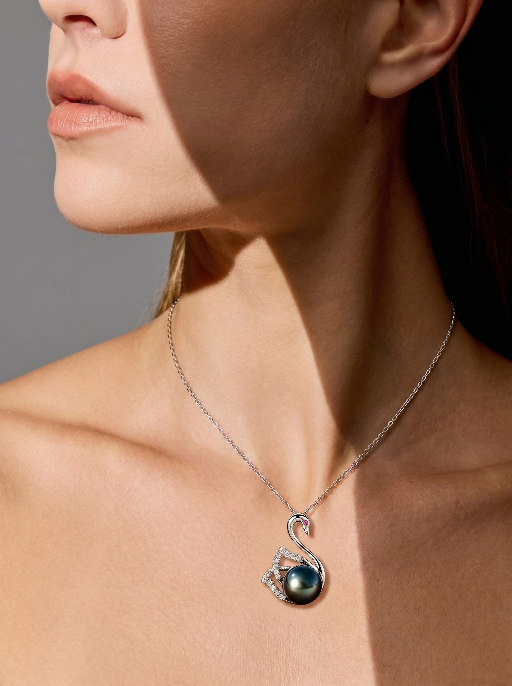 Graceful - Tahitian Pearl Swan Drop Necklace