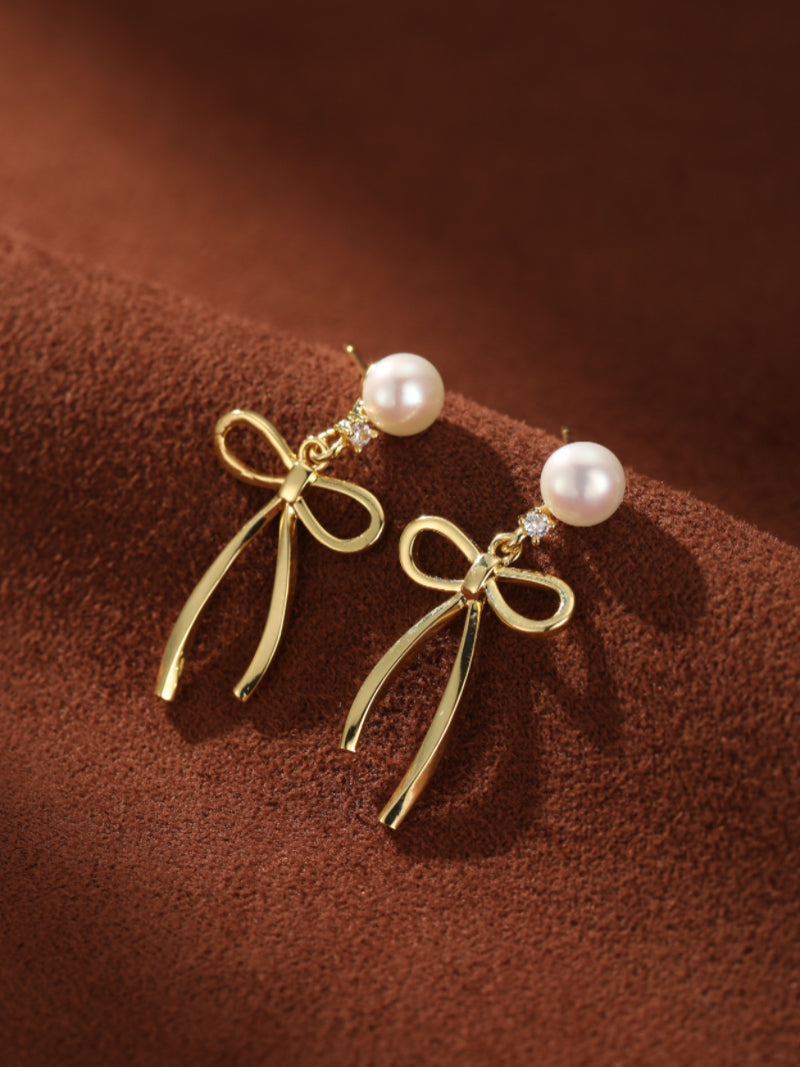 Lustre Bow - Freshwater Pearl Bow Drop Earrings