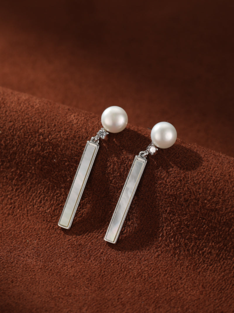 Column - Freshwater Pearl Stud Drop Earrings