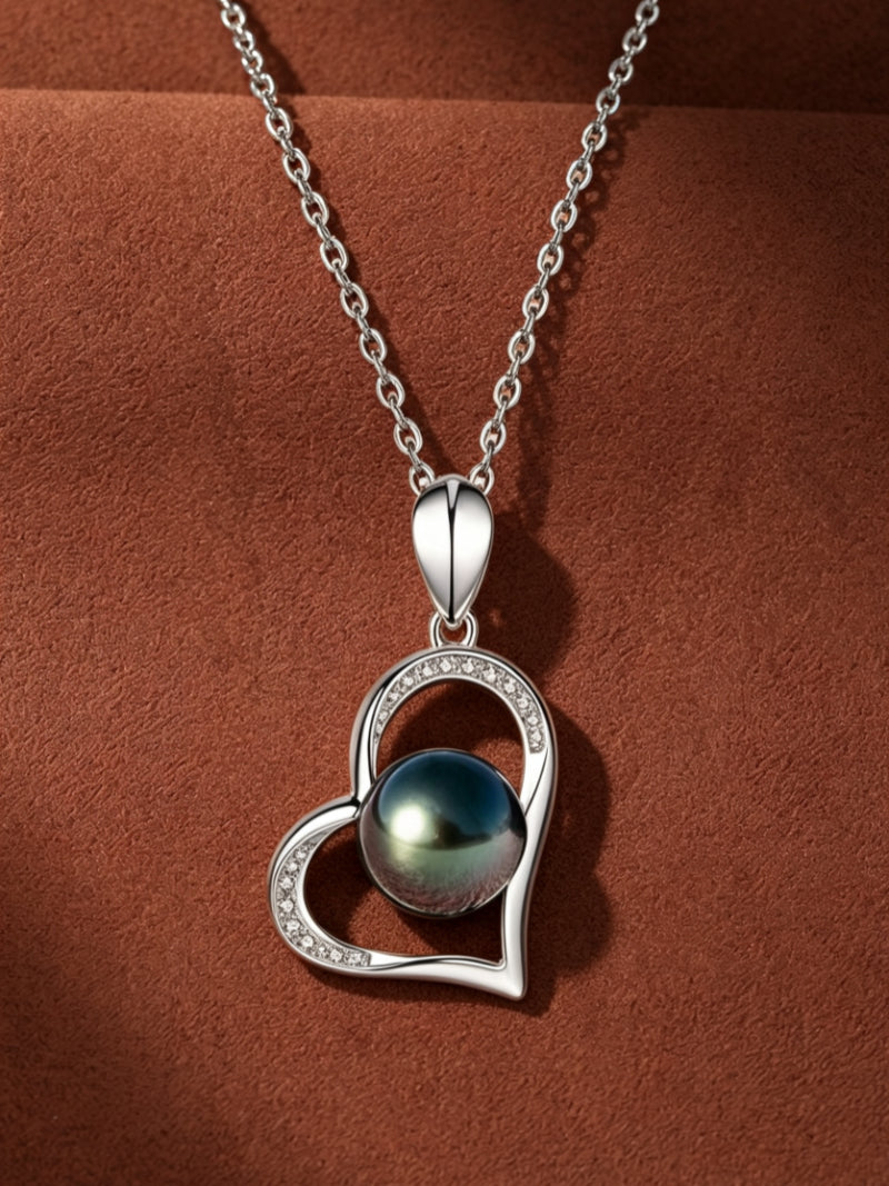 Midnight Bloom - Tahitian Pearl Heart Drop Necklaces
