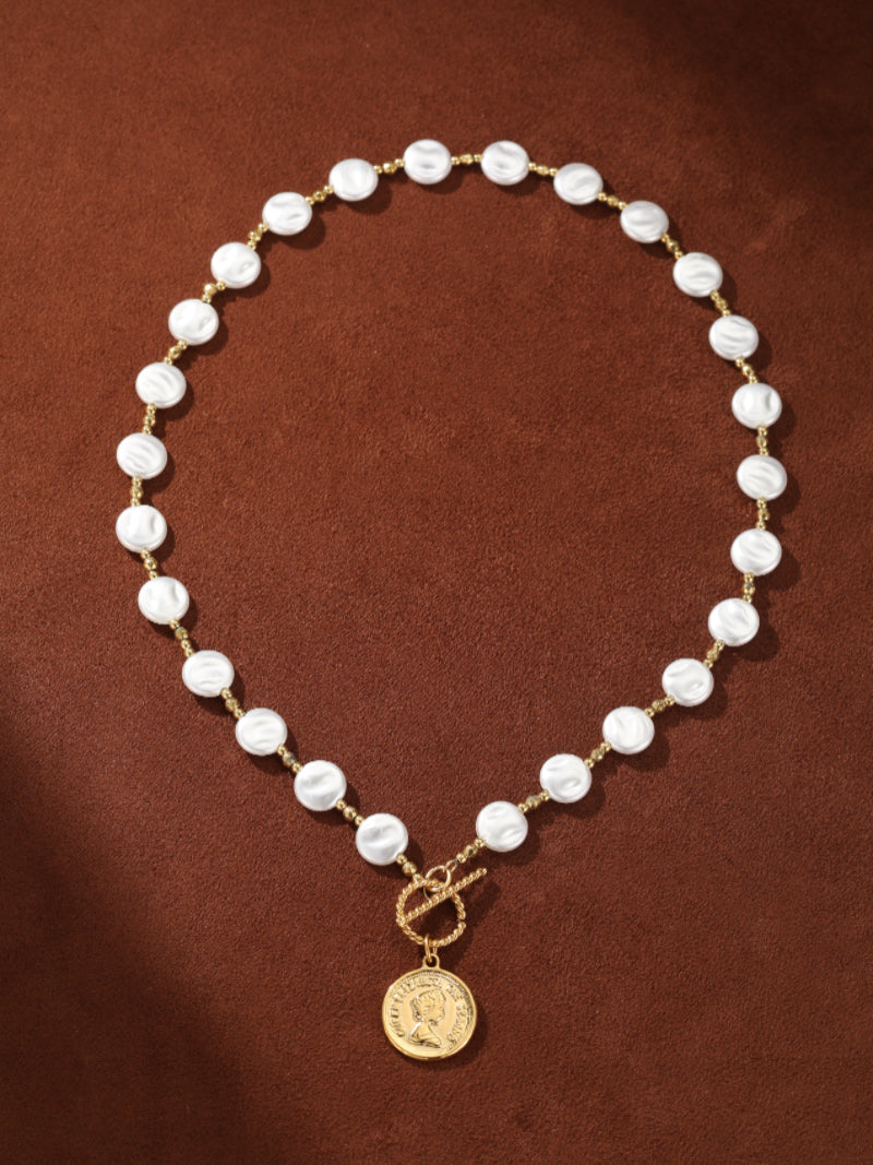 Odyssey - Imitation Pearl Coin Chunky Chain Necklace
