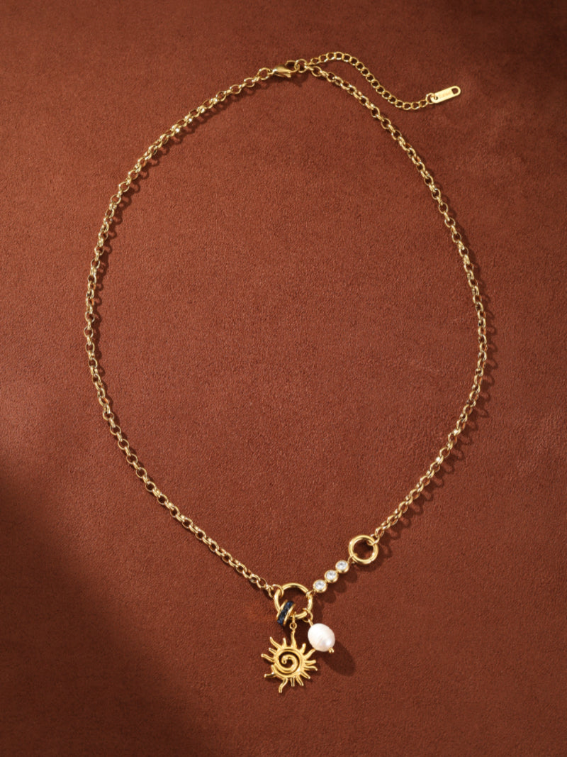 Solaris - Freshwater Pearl Sun Pendant Chain Necklaces