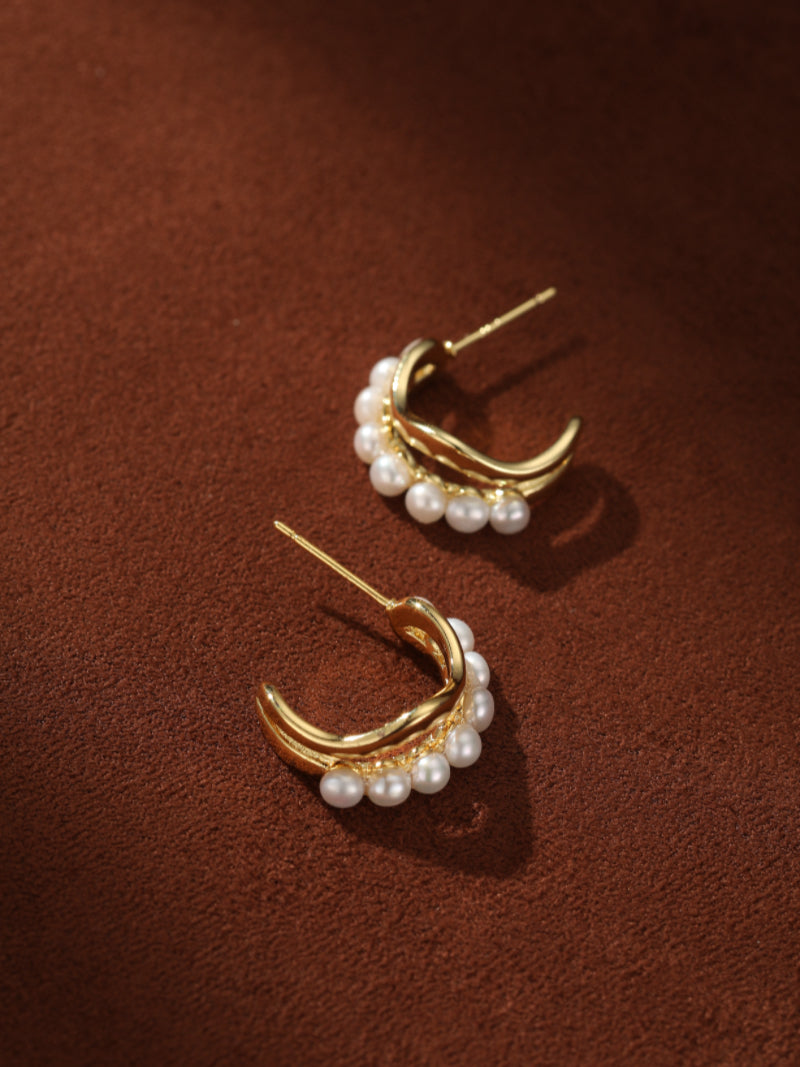 Crescent - Freshwater Pearl Hoop Stud Earrings