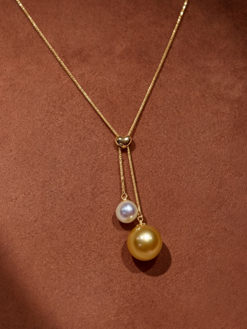 Duet - Akoya & South Sea Pearl Heart Drop Necklace