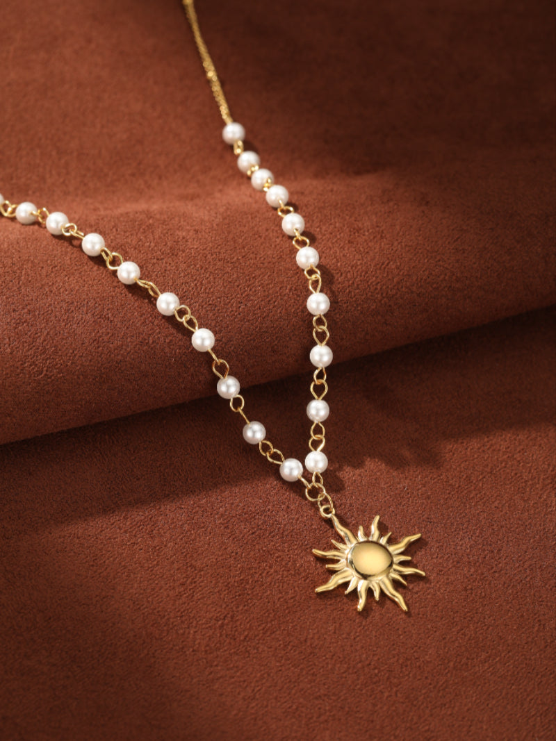 Dawn - Imitation Pearl Sun Chain Pendant Necklaces