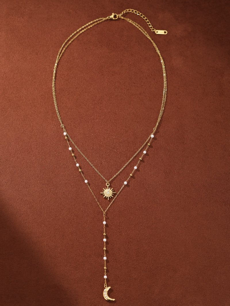 Nova - Freshwater Pearl Sun and Moon Long Layered Necklace