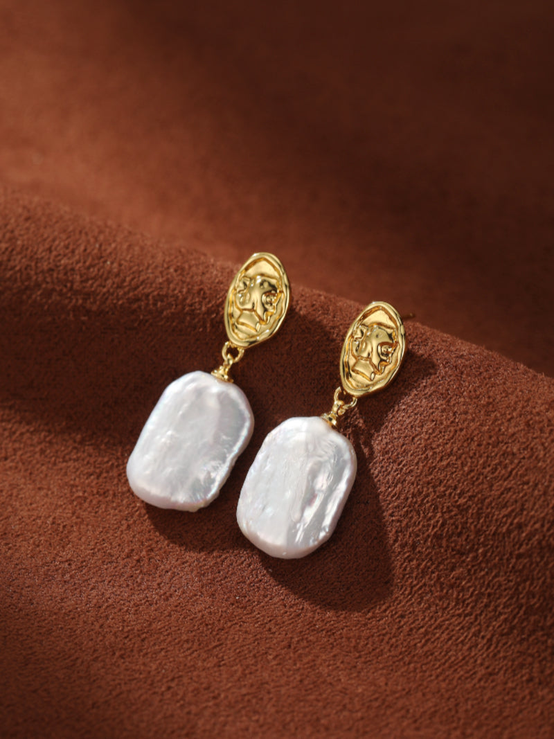 Glyph - Freshwater Pearl Visage Drop Stud Earrings
